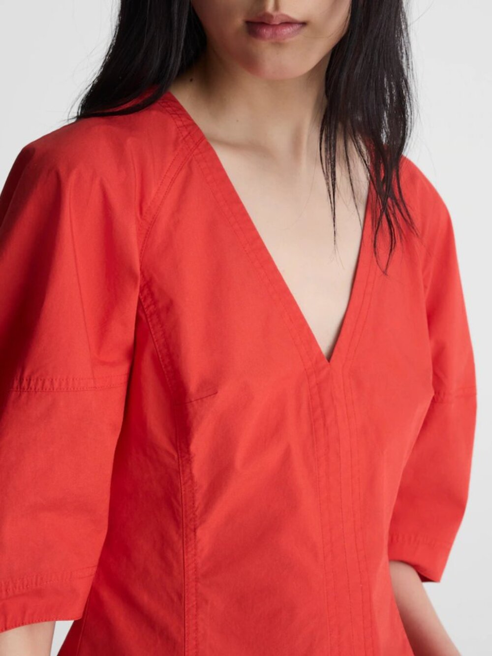 NWT Madewell Sculptural V-Neck Cotton Poplin Top Red Size 4 Capsule Wardrobe - Picture 3 of 11